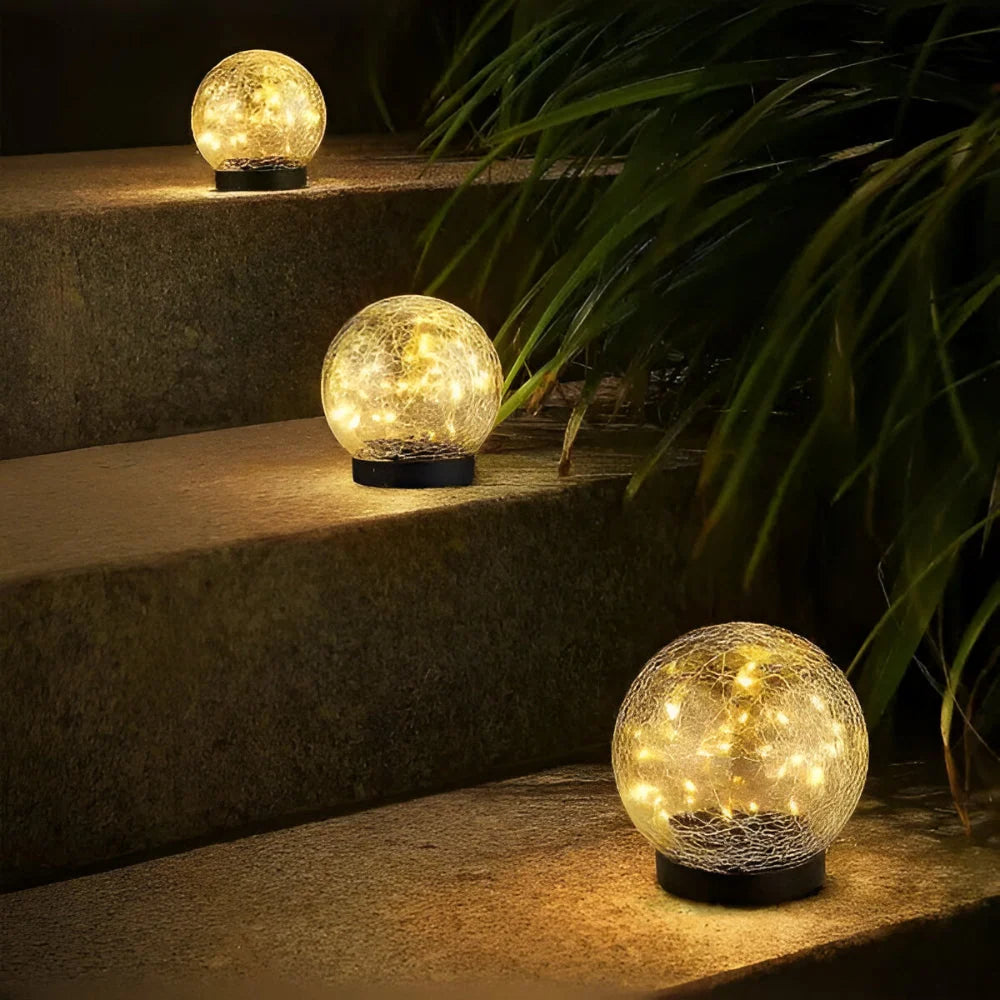 Solar Orb Light | Crackle Glass & Waterproof