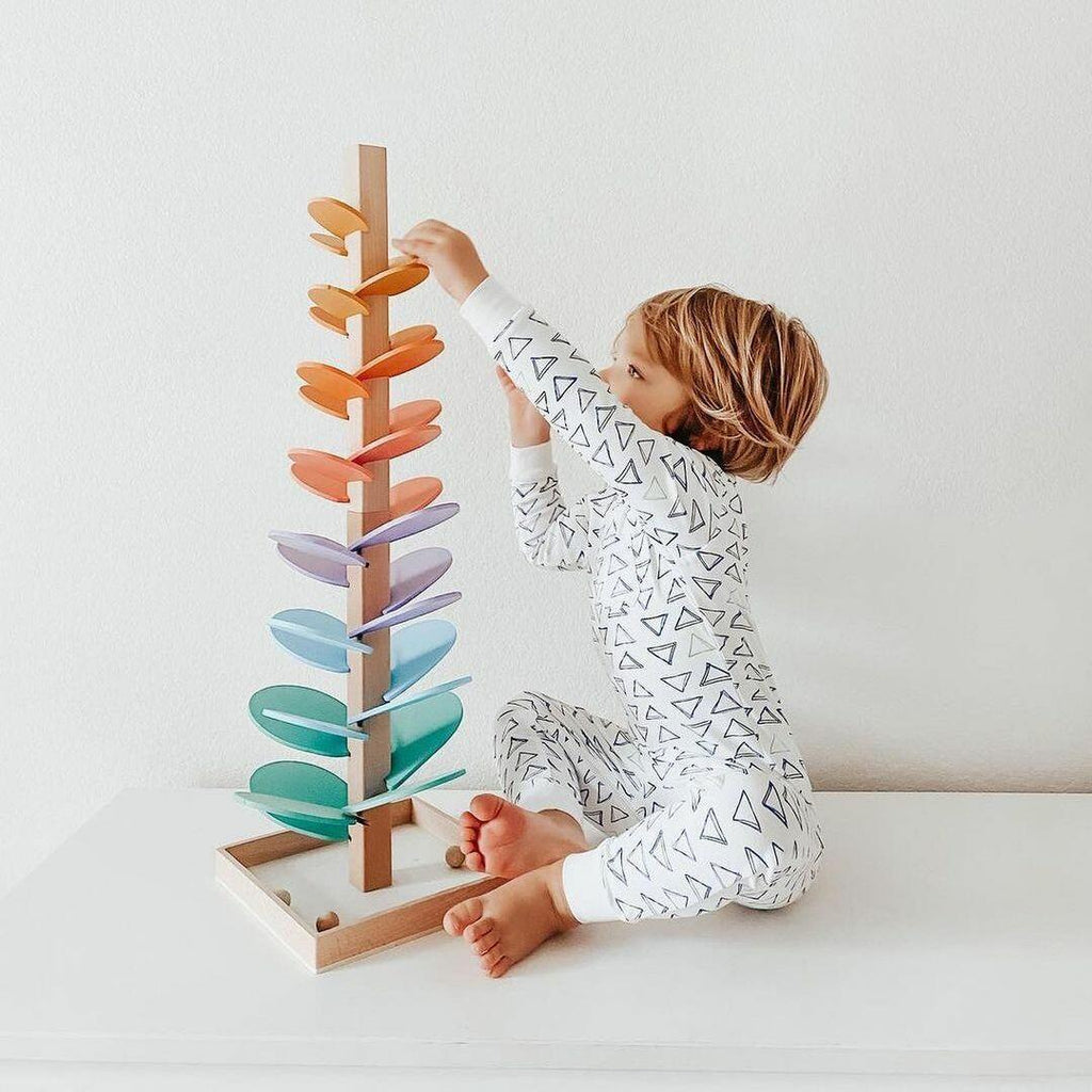 Sound Tower | Natural Wood & Rainbow Marble Run