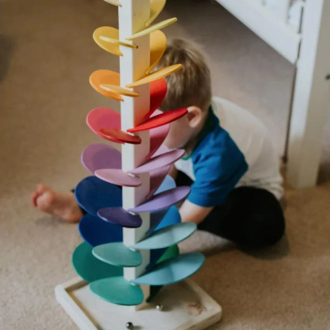 Sound Tower | Natural Wood & Rainbow Marble Run