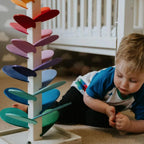 Sound Tower | Natural Wood & Rainbow Marble Run