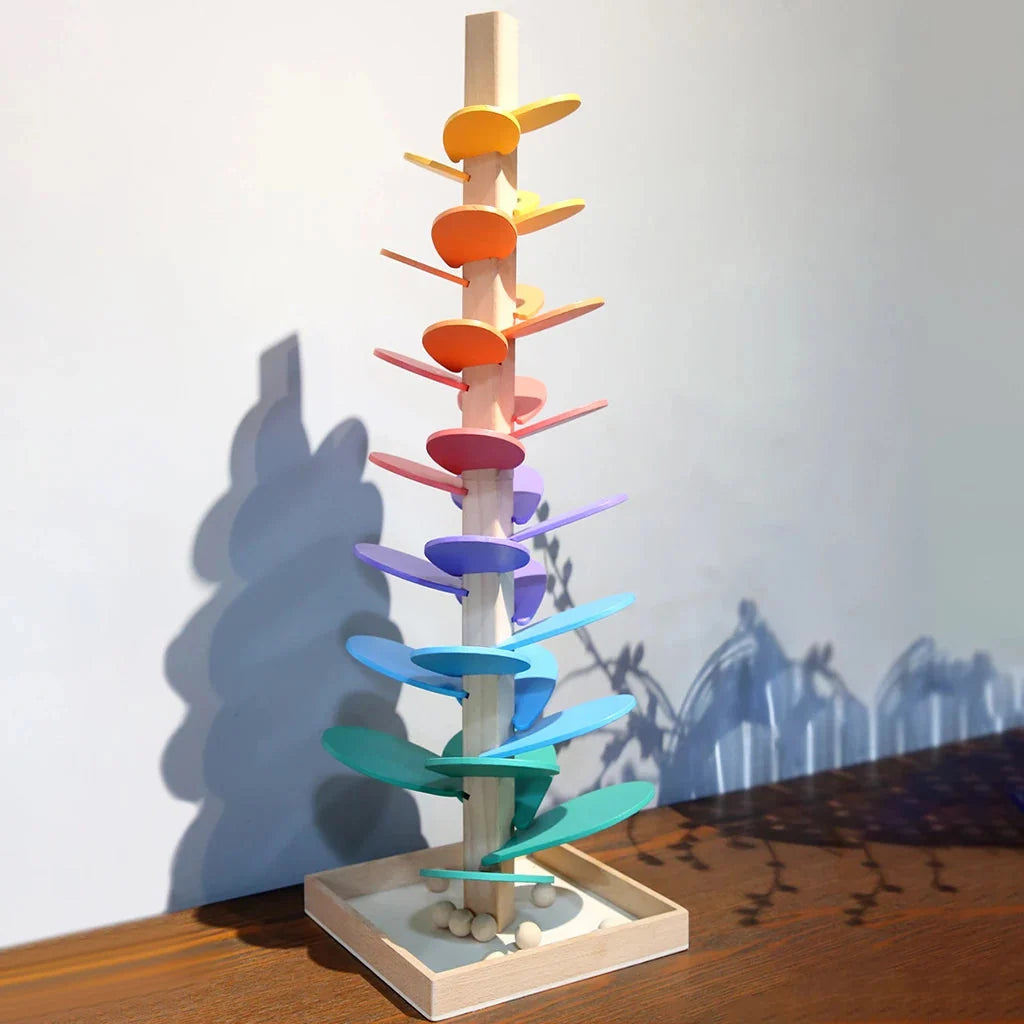 Sound Tower | Natural Wood & Rainbow Marble Run
