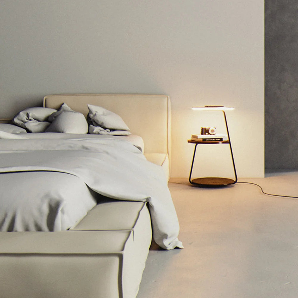 Stehlampe | Natürlicher Holz-Tischregal | 3-Farben LED
