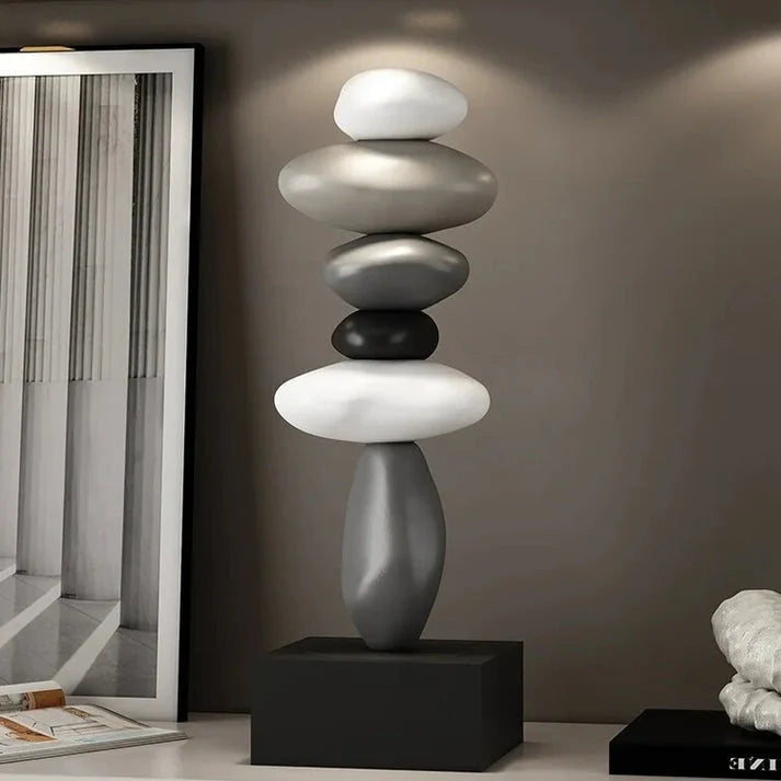 Stone Sculpture | Stacked Stone & Modern Base