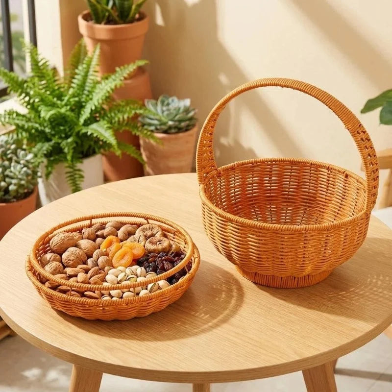 Storage Basket | Woven Natural Fiber & Sturdy Handle | 24cm Diameter