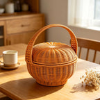 Storage Basket | Woven Natural Fiber & Sturdy Handle | 24cm Diameter