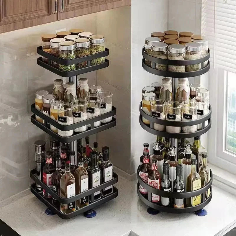 Storage Rack | 360° Rotating Metal Frame & Adjustable Tiers