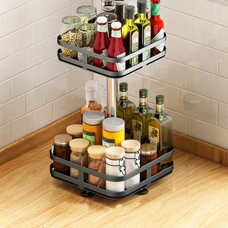 Storage Rack | 360° Rotating Metal Frame & Adjustable Tiers