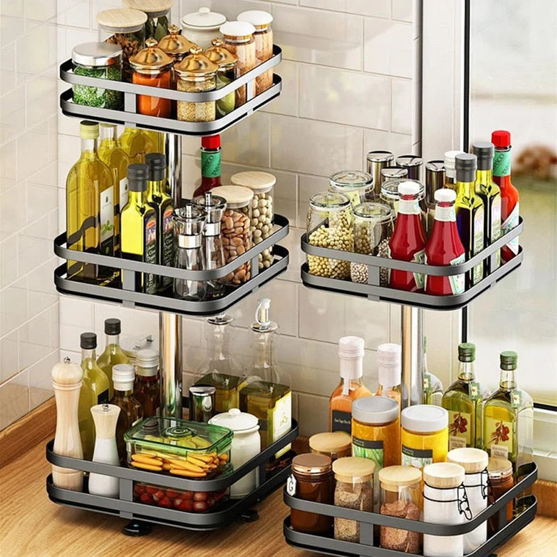 Storage Rack | 360° Rotating Metal Frame & Adjustable Tiers