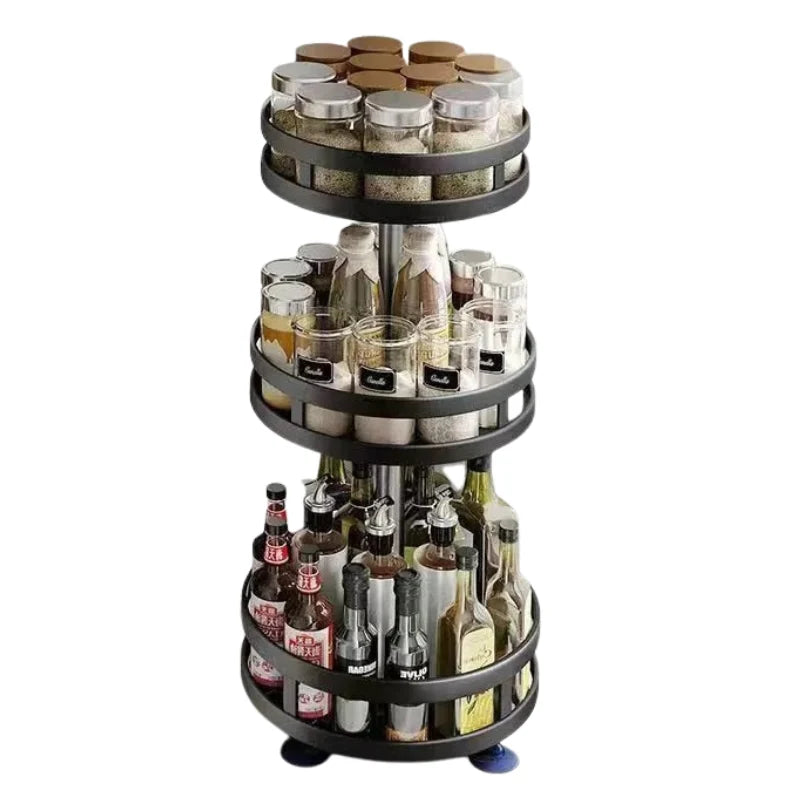 Storage Rack | 360° Rotating Metal Frame & Adjustable Tiers