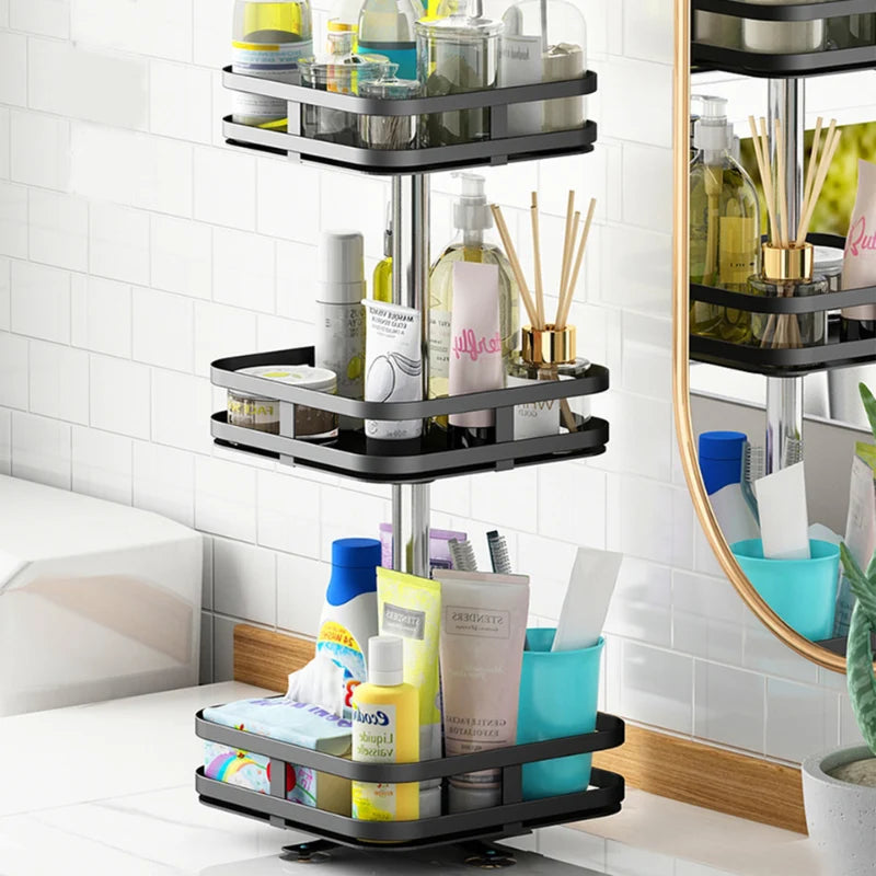 Storage Rack | 360° Rotating Metal Frame & Adjustable Tiers