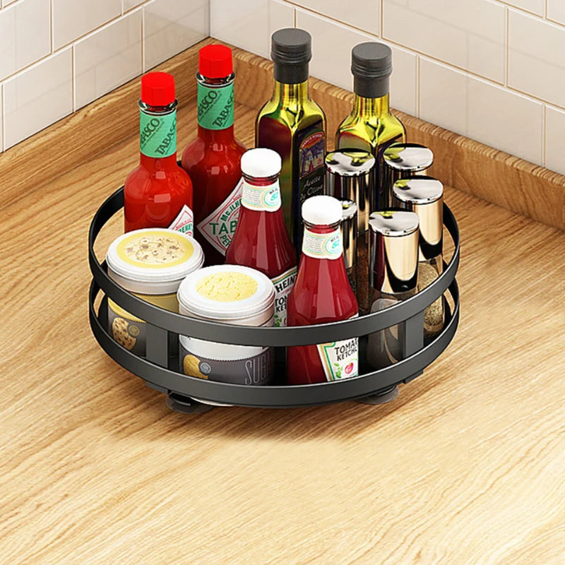 Storage Rack | 360° Rotating Metal Frame & Adjustable Tiers