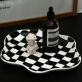 Storage Tray | Ceramic Checkered Pattern & Glossy Finish | Compact