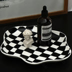 Storage Tray | Ceramic Checkered Pattern & Glossy Finish | Compact