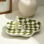 Storage Tray | Ceramic Checkered Pattern & Glossy Finish | Compact