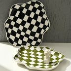 Storage Tray | Ceramic Checkered Pattern & Glossy Finish | Compact