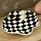 Storage Tray | Ceramic Checkered Pattern & Glossy Finish | Compact