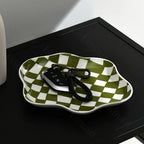 Storage Tray | Ceramic Checkered Pattern & Glossy Finish | Compact