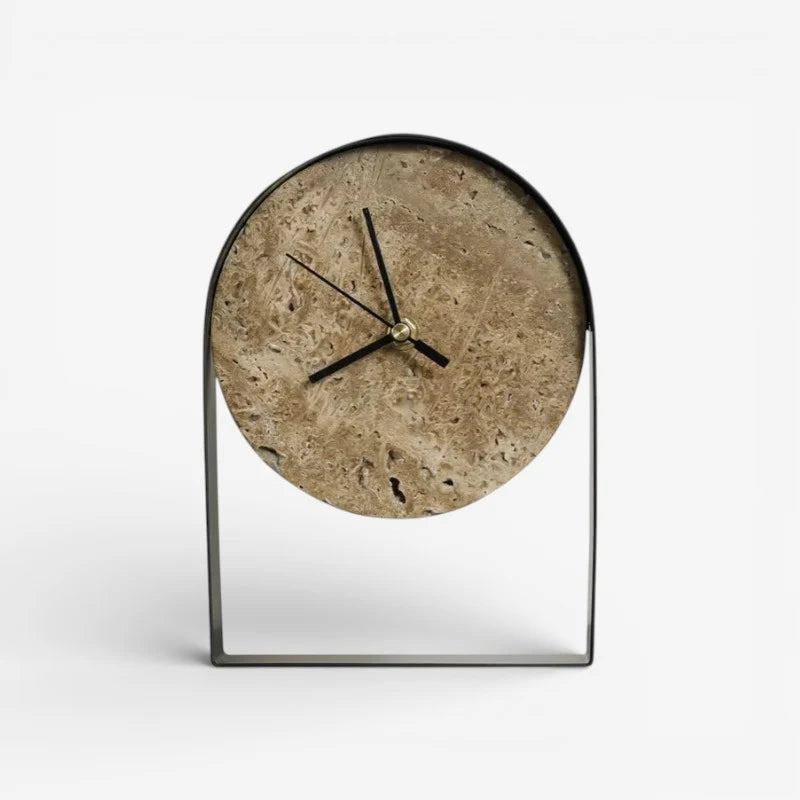 Table Clock | Decorative Stone | Gold & Black Finish