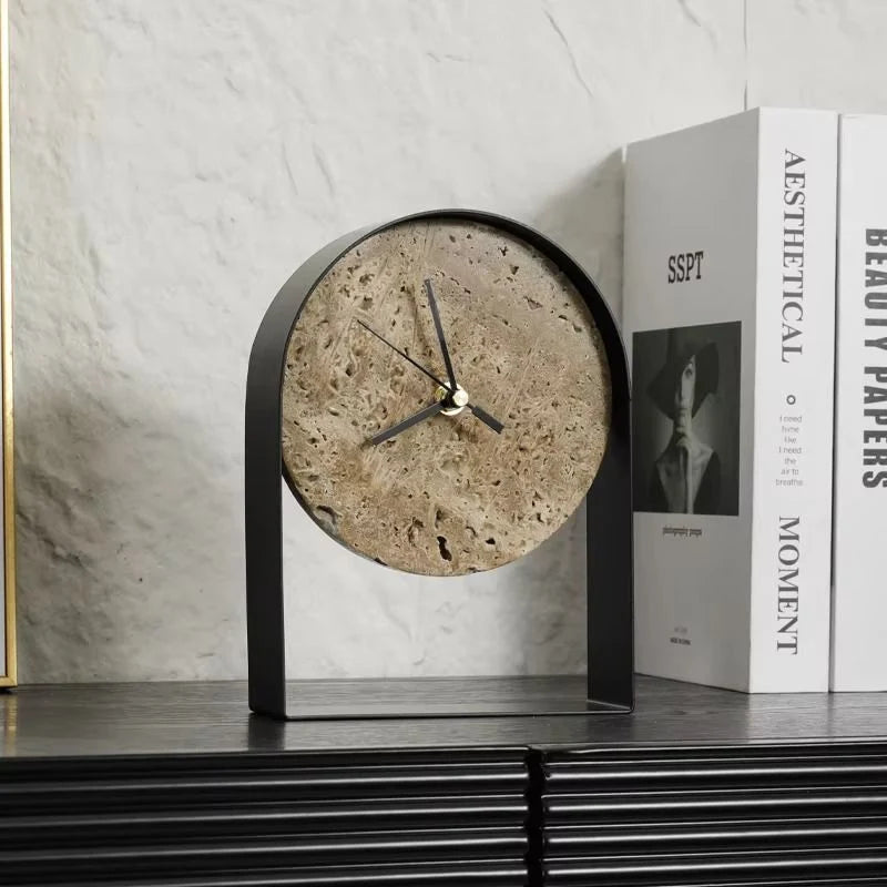 Table Clock | Decorative Stone | Gold & Black Finish