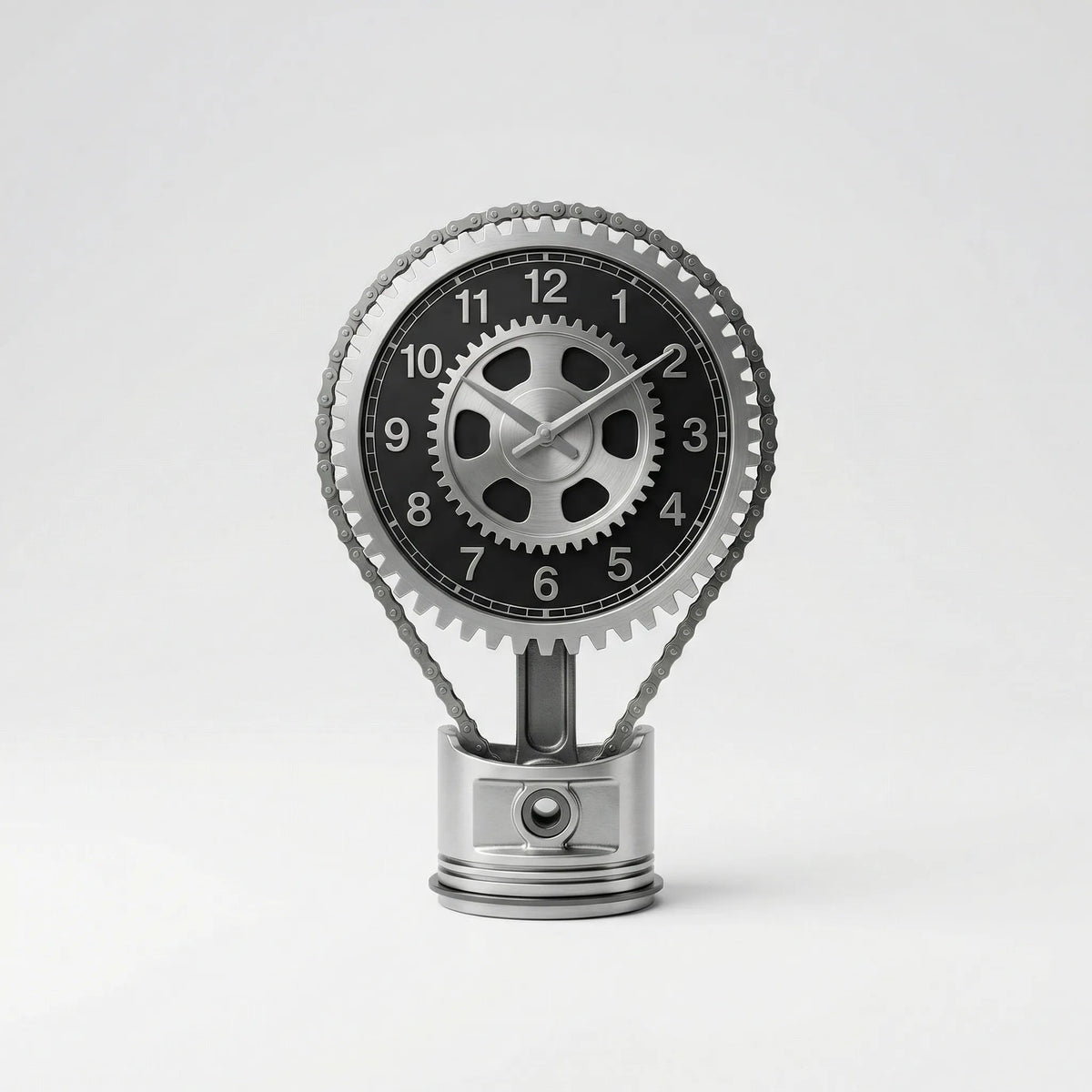 Table Clock | Industrial Gear & Chain Silent Movement | 15 x 28 cm