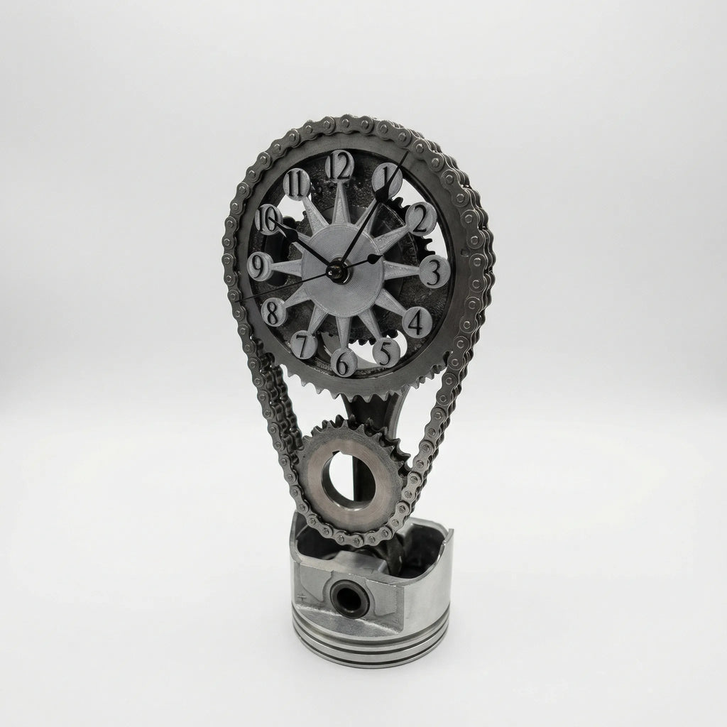 Table Clock | Industrial Gear & Chain Silent Movement | 15 x 28 cm