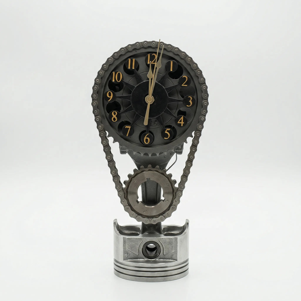 Table Clock | Industrial Gear & Chain Silent Movement | 15 x 28 cm
