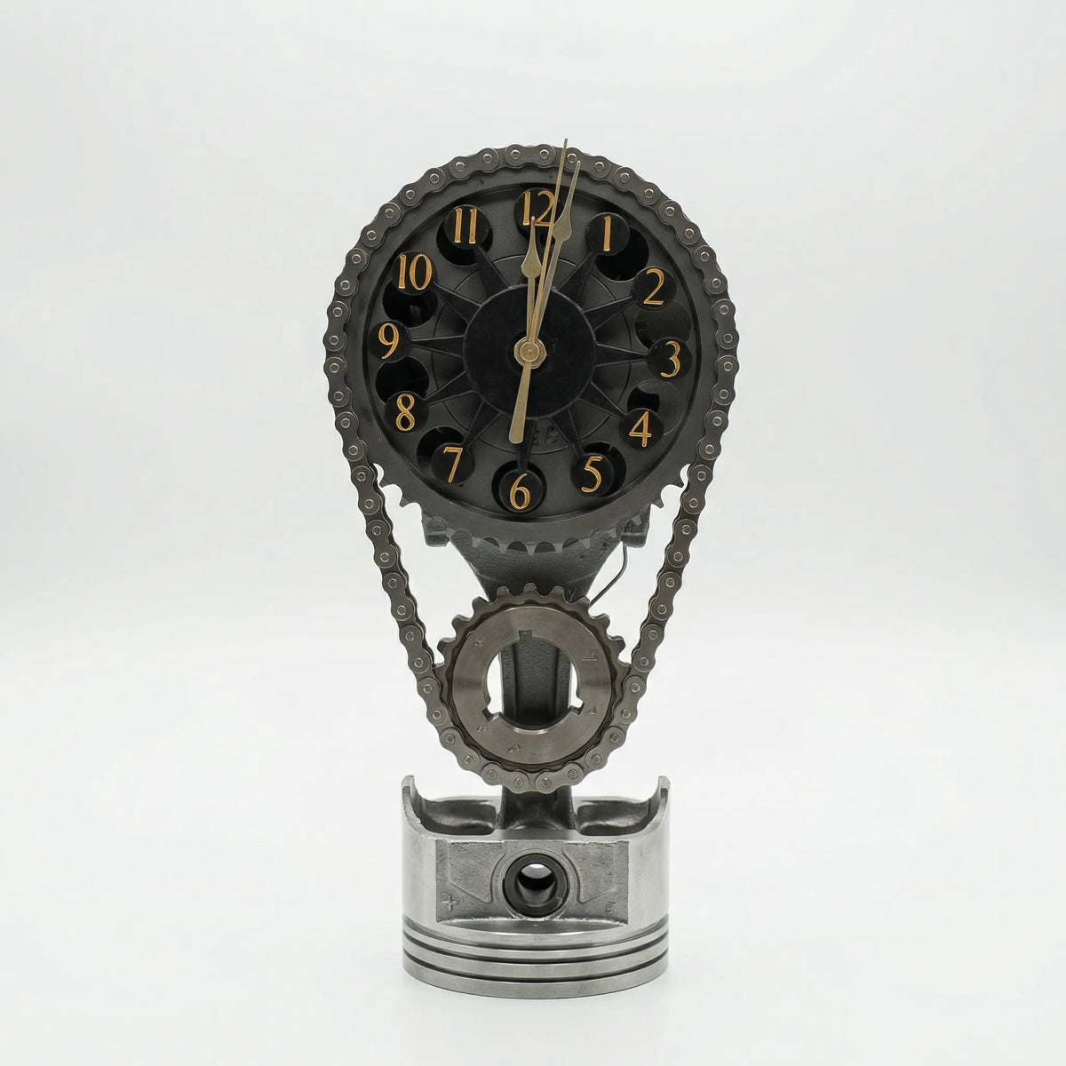 Table Clock | Industrial Gear & Chain Silent Movement | 15 x 28 cm