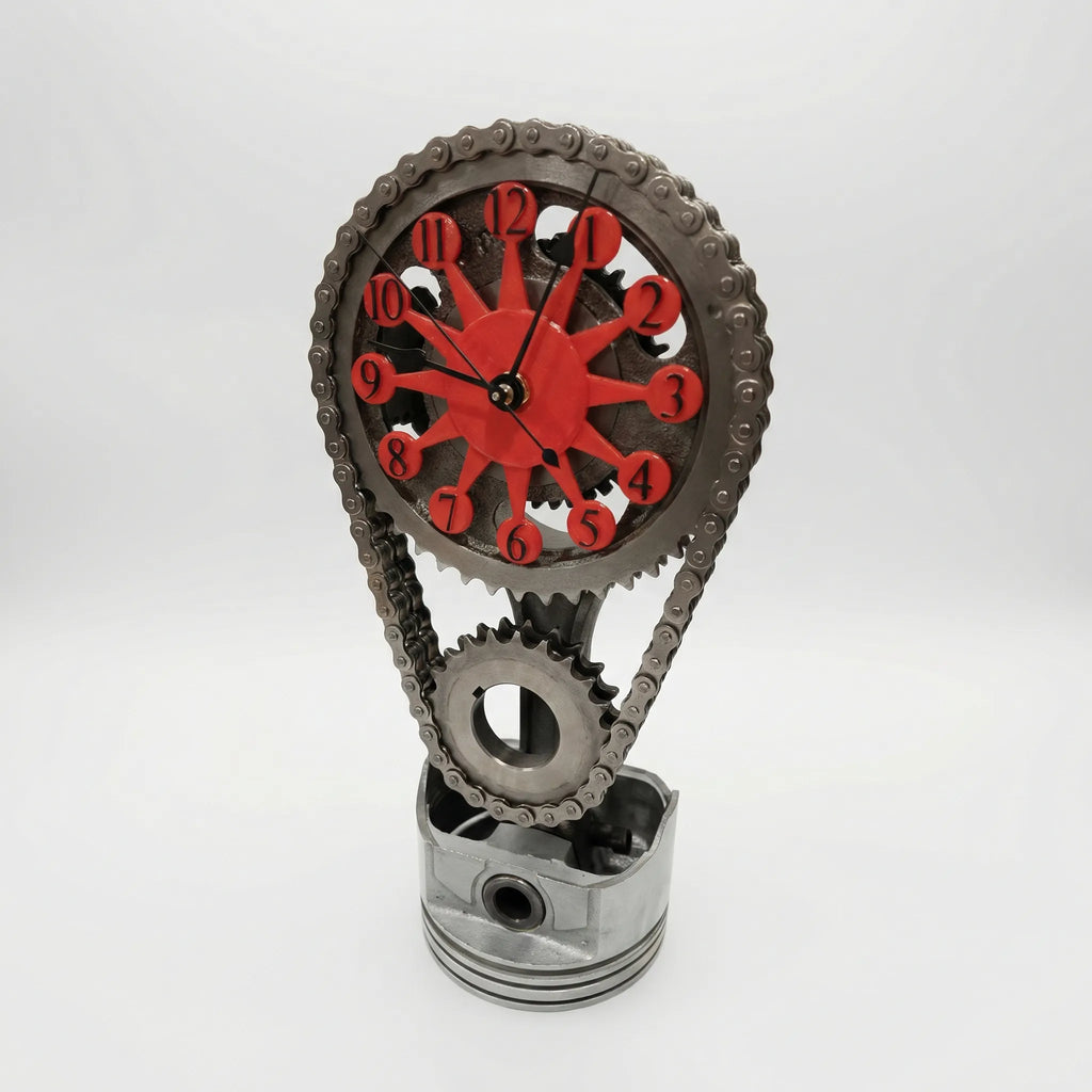 Table Clock | Industrial Gear & Chain Silent Movement | 15 x 28 cm