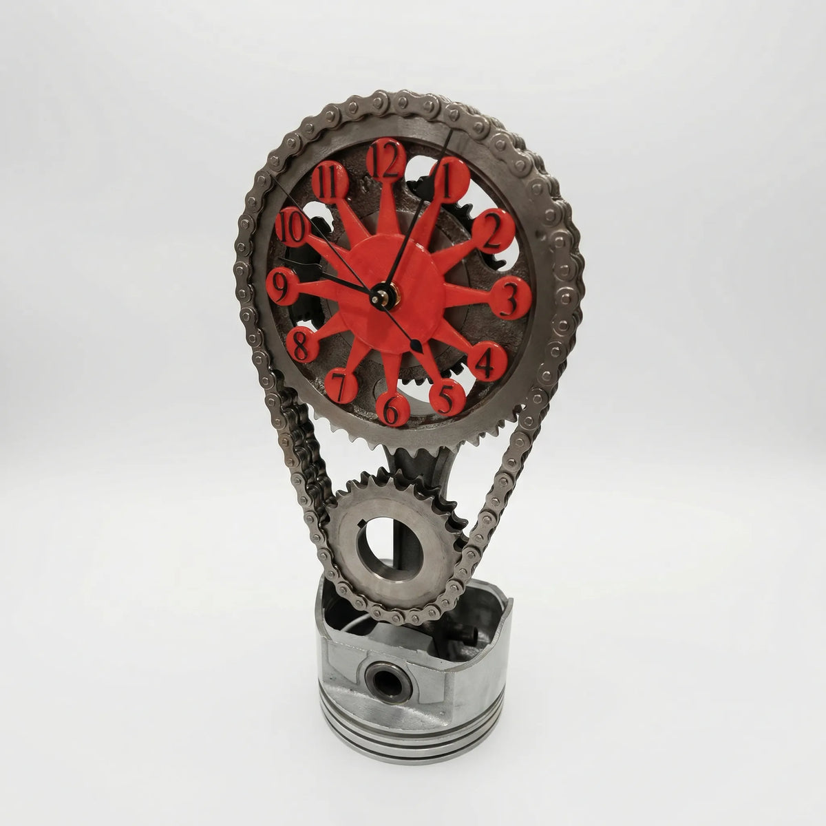 Table Clock | Industrial Gear & Chain Silent Movement | 15 x 28 cm