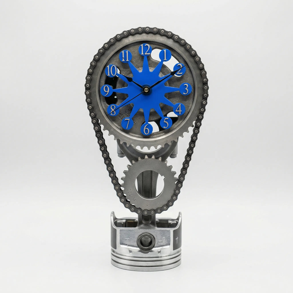 Table Clock | Industrial Gear & Chain Silent Movement | 15 x 28 cm