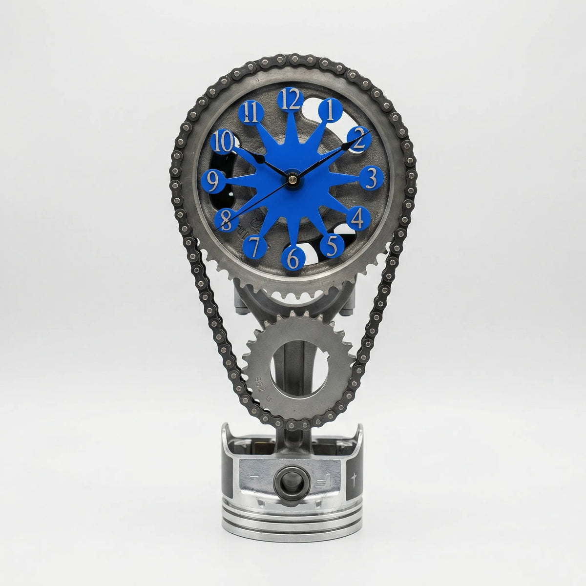Table Clock | Industrial Gear & Chain Silent Movement | 15 x 28 cm