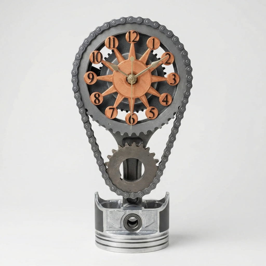 Table Clock | Industrial Gear & Chain Silent Movement | 15 x 28 cm
