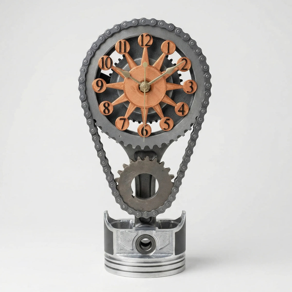 Table Clock | Industrial Gear & Chain Silent Movement | 15 x 28 cm
