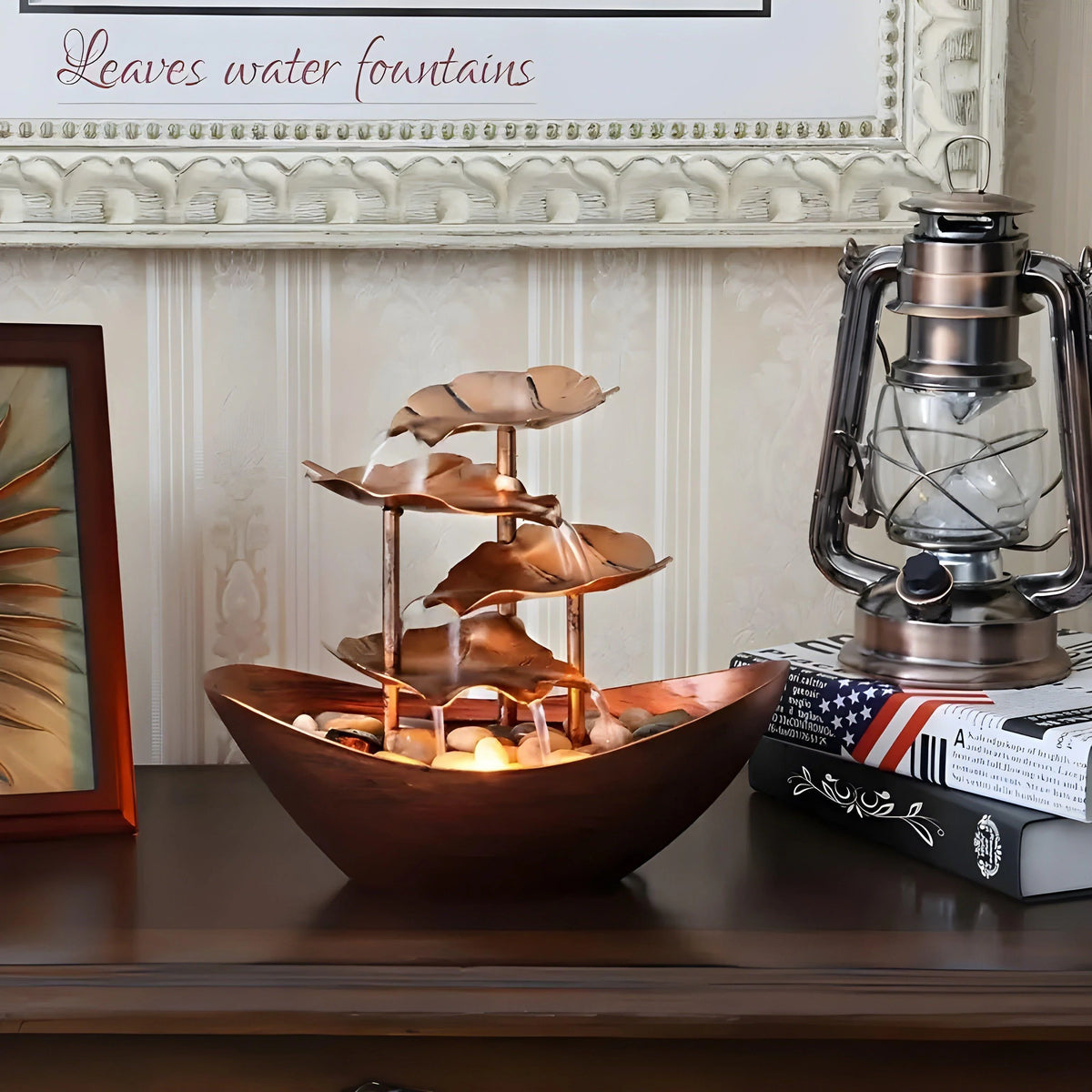 Table Fountain | Iron Leaf Design & LED Light