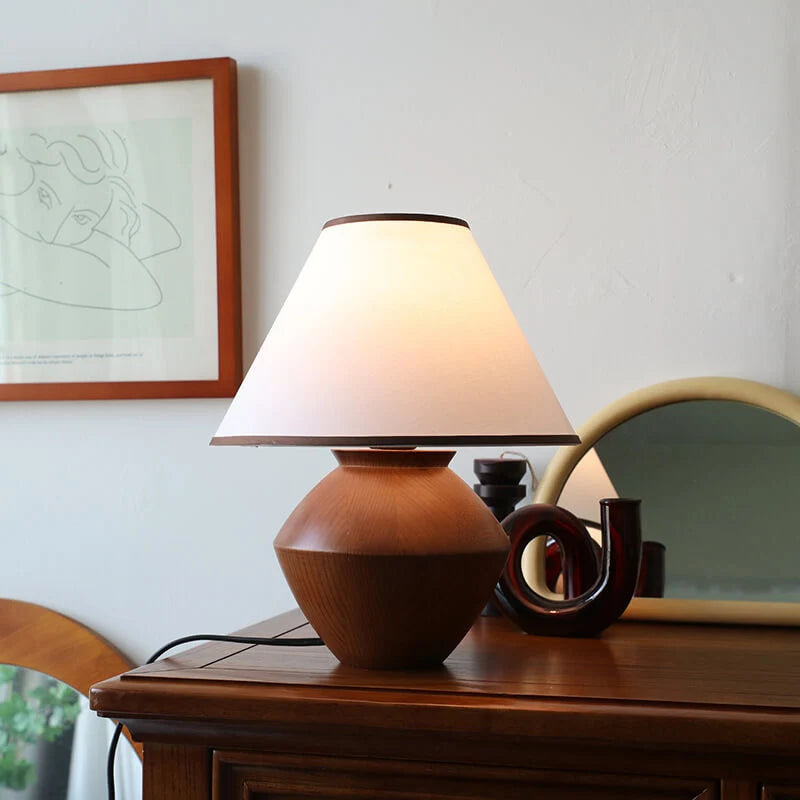 Table Lamp | Ash Wood Base & Fabric Shade | Plug-In/USB