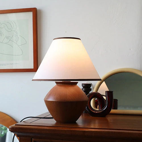 Table Lamp | Ash Wood Base & Fabric Shade | Plug-In/USB