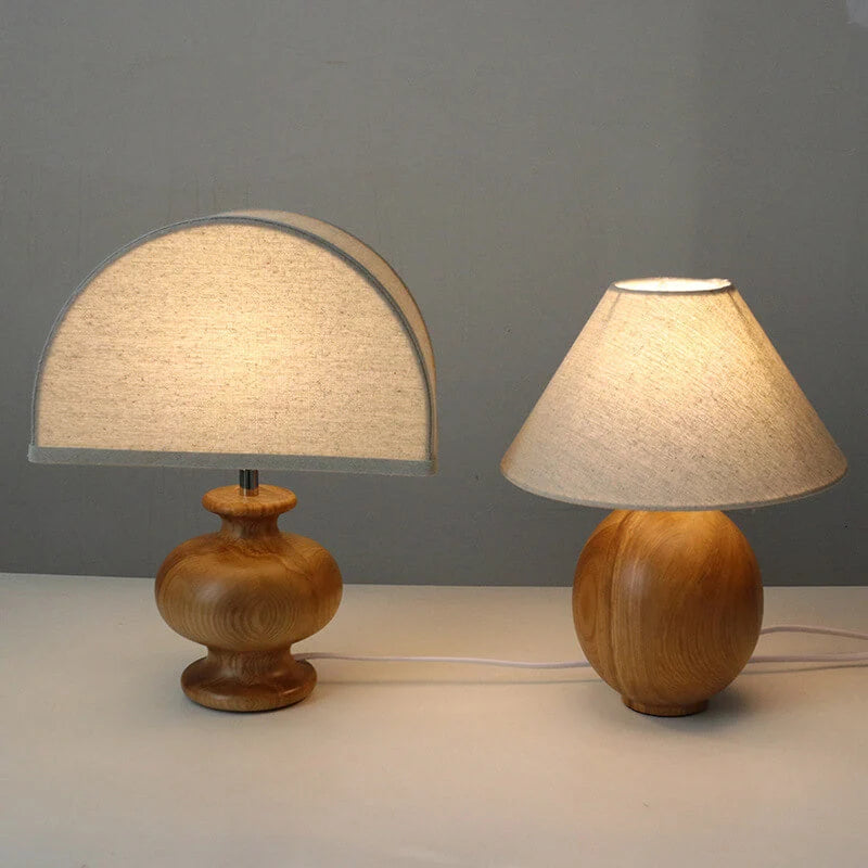 Table Lamp | Ash Wood Base & Fabric Shade | Plug-In/USB