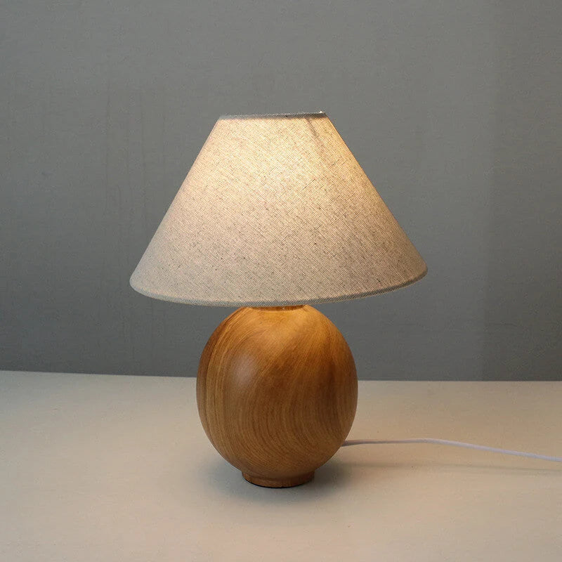 Table Lamp | Ash Wood Base & Fabric Shade | Plug-In/USB