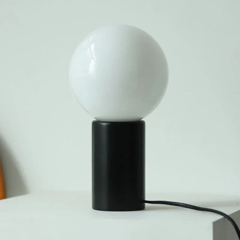 Table Lamp | Bauhaus Design & White Glass Globe | Multiple Base Colors