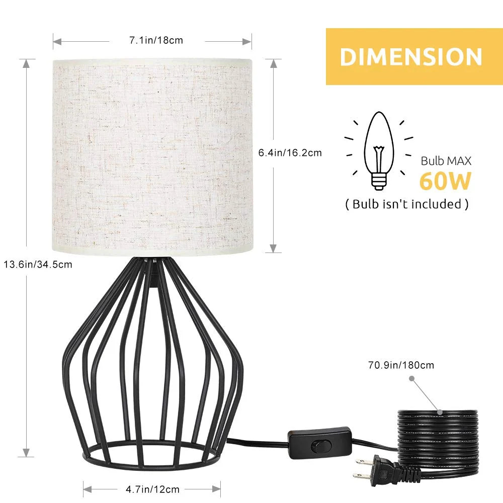 Table Lamp | Black Metal Base & Linen Shade | E26 Socket