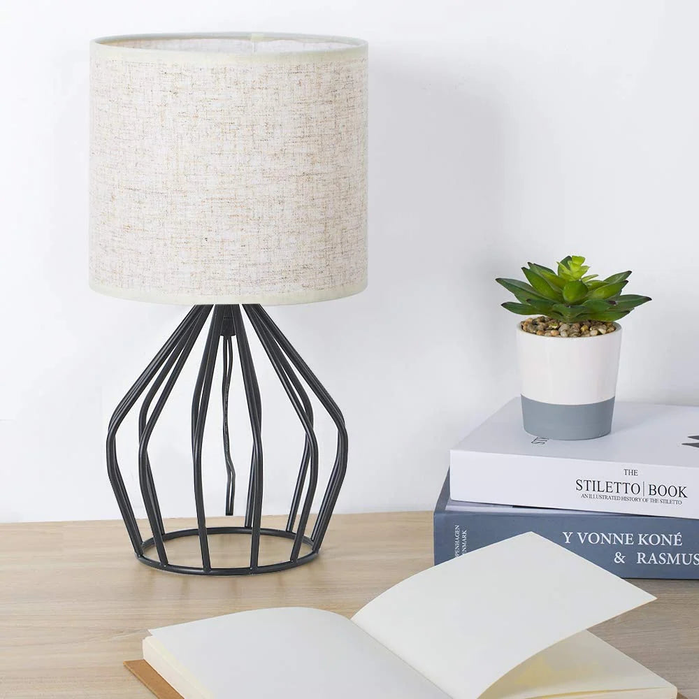 Table Lamp | Black Metal Base & Linen Shade | E26 Socket