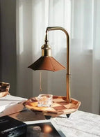 Table Lamp & Candle Warmer | Wood & Brass Ambient Glow | 20 x 32 cm