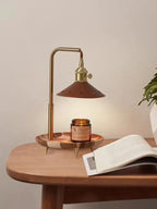 Table Lamp & Candle Warmer | Wood & Brass Ambient Glow | 20 x 32 cm