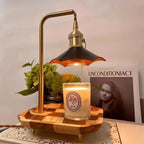 Table Lamp & Candle Warmer | Wood & Brass Ambient Glow | 20 x 32 cm