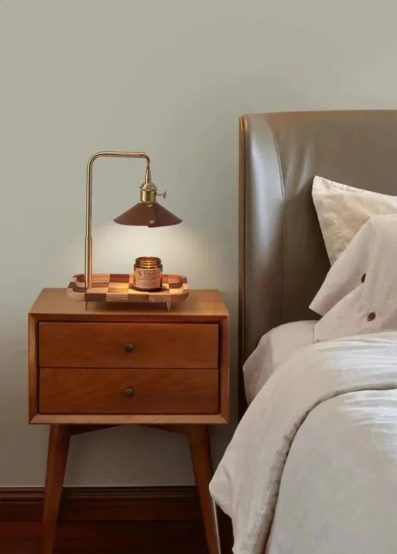 Table Lamp & Candle Warmer | Wood & Brass Ambient Glow | 20 x 32 cm