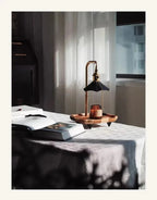 Table Lamp & Candle Warmer | Wood & Brass Ambient Glow | 20 x 32 cm