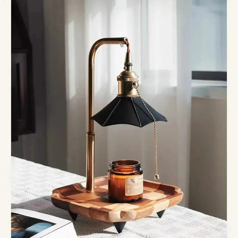 Table Lamp & Candle Warmer | Wood & Brass Ambient Glow | 20 x 32 cm