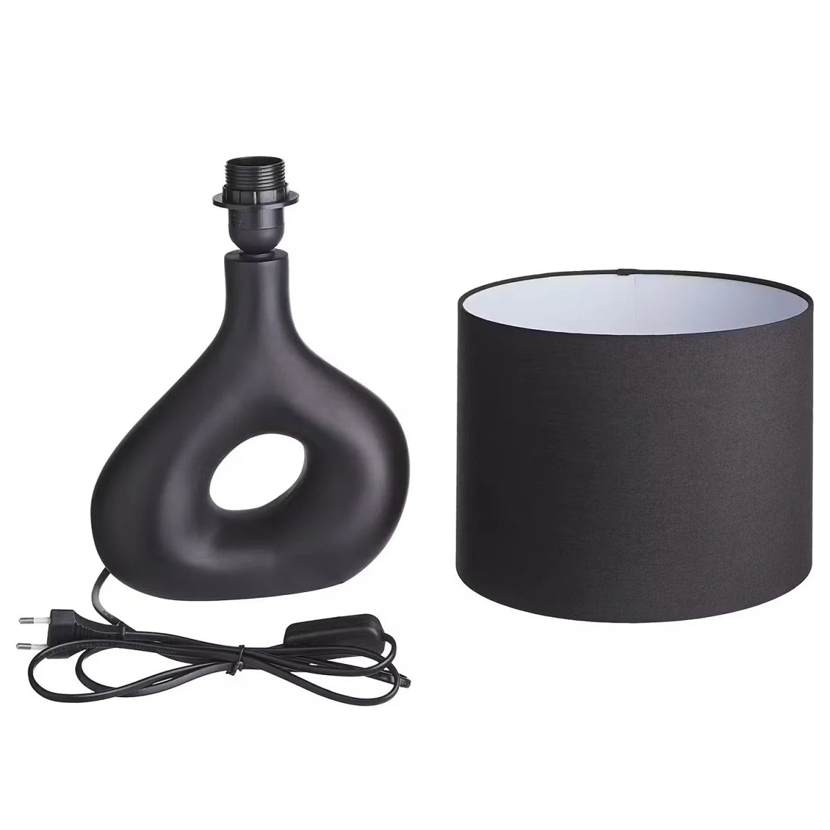 Table Lamp | Curved Ceramic Base & Fabric Shade