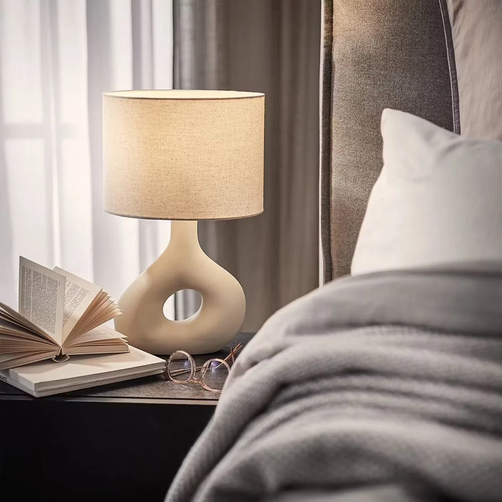 Table Lamp | Curved Ceramic Base & Fabric Shade