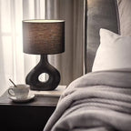 Table Lamp | Curved Ceramic Base & Fabric Shade